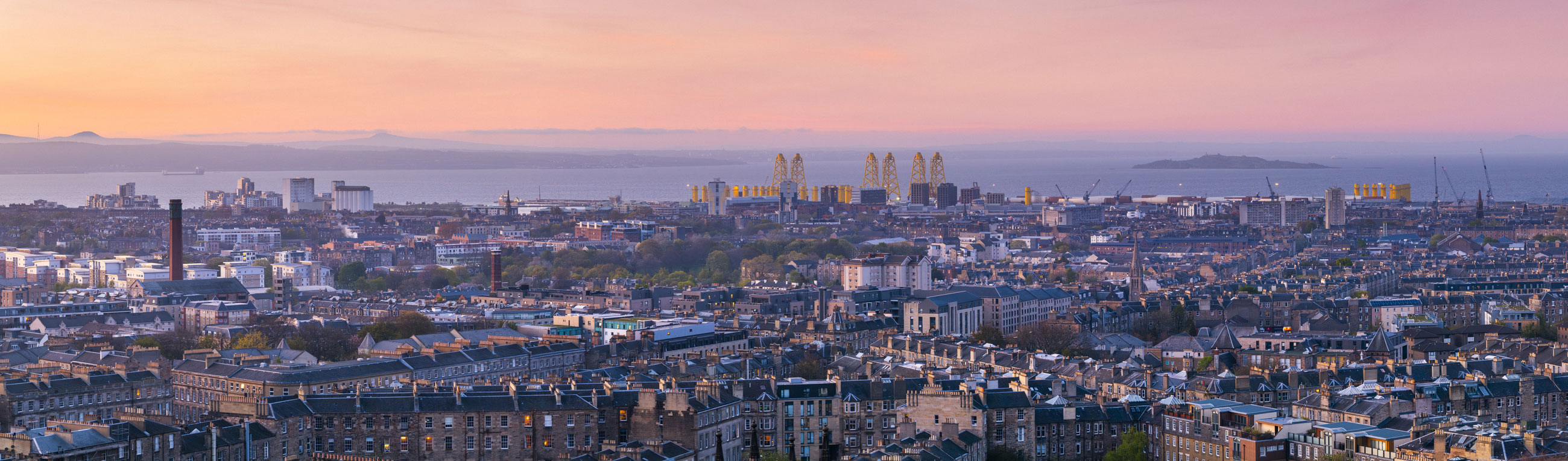 Sunset over Leith Panorama at Edinburgh, South East, Scotland — a photography location from The Photos book series