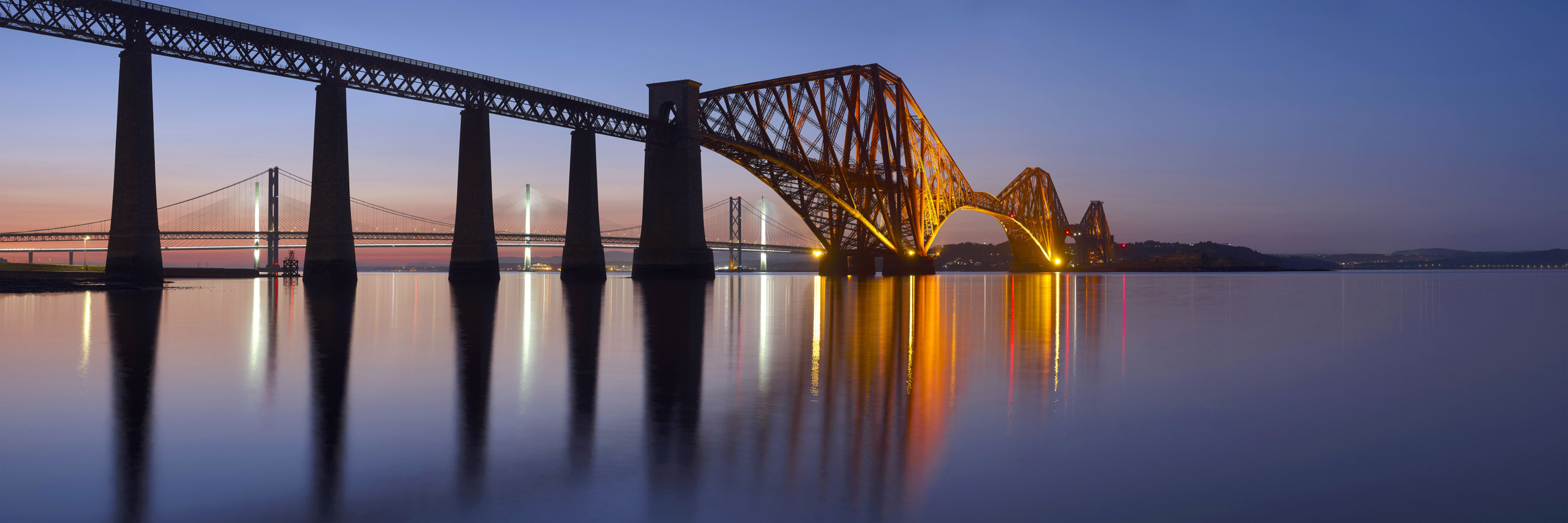The Forth Bridges Sunset at Edinburgh, South East, Scotland — a photography location from The Photos book series