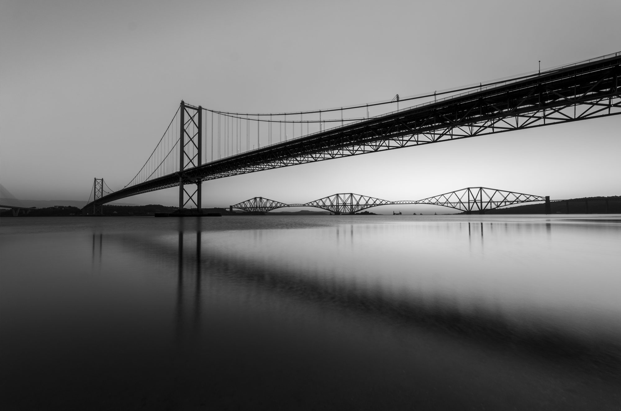 Forth Bridges Sunrise BW at Edinburgh, South East, Scotland — a photography location from The Photos book series